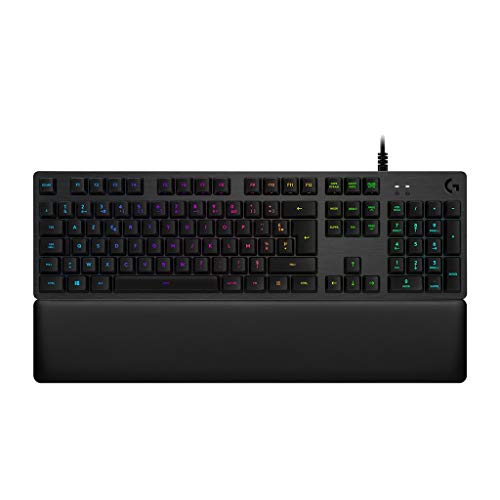 Logitech G513 Clavier Gamer Mécanique avec Repose-Poignets, Eclairage RGB LIGHTSYNC, Tactile Switchs GX Brown, Alliage Aluminium 5052, Personnalisable, Relais USB, Français AZERTY - Noir