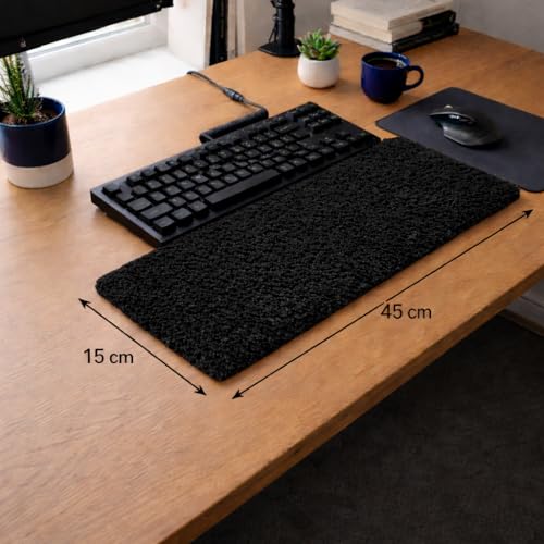 Image of Soft Plush Keyboard Carpet Wrist Rest Pad - Fluffy Ergonomic Wrist Support & Desk Nap Pillow for Computer, Laptop, Office Work & Gaming - Fuzzy Shag Desk Rug Cushion (45 x 15 cm) - Dark Grey