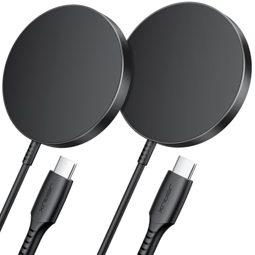 for iPhone 17 MagSafe Charger 2-Pack JSAUX 15W Magnetic Wireless Charger for MagSafe Charger iPhone 17e/17 Air Pro Max/16/15/14/13/12 Series/Airpods Mag Wireless Charging Pad-Black