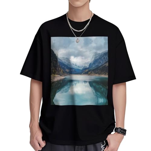 T-shirt col rond homme imprimé montagne en coton S-XL