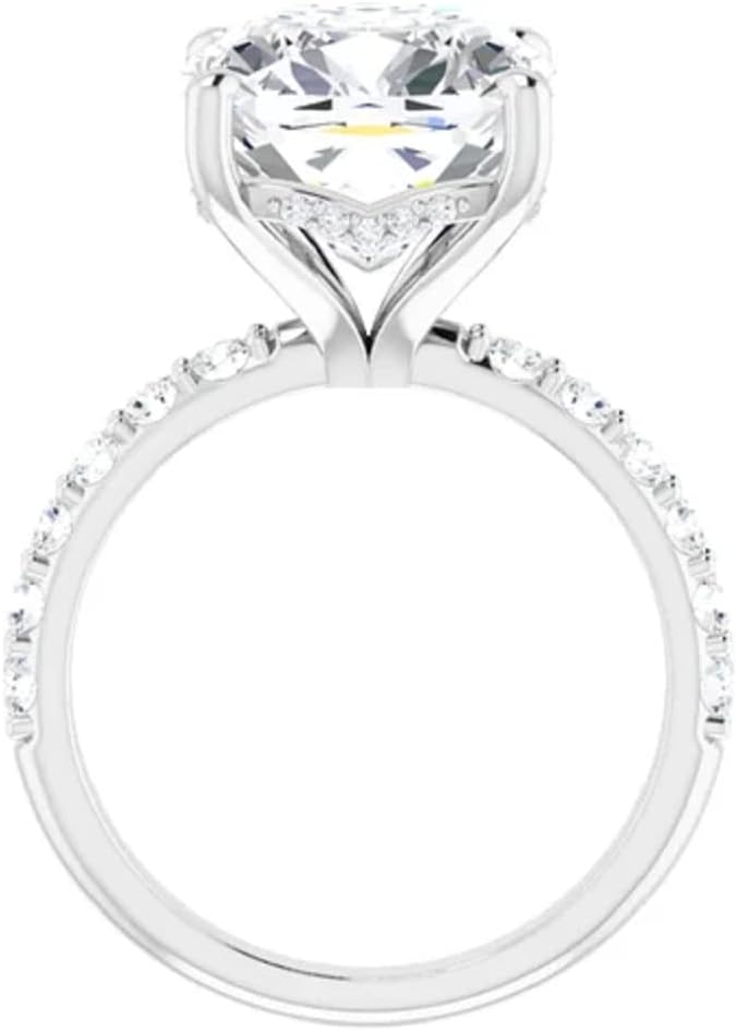 JEWELERYIUM 6 CT Cushion Cut Colorless Moissanite Engagement Ring, Wedding/Bridal Ring Set, Solitaire Halo Style, Solid Sterling Silver Vintage Antique Anniversary Promise Ring Gift for Her