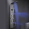 MENATT LED Lights Shower Panels Tower System, SUS304 Stainless Steel Bathroom Shower Tower Column System, Rainfall & Waterfall Shower Head, Massage Jets, Tub Spout, Handheld Shower (Brushed)
