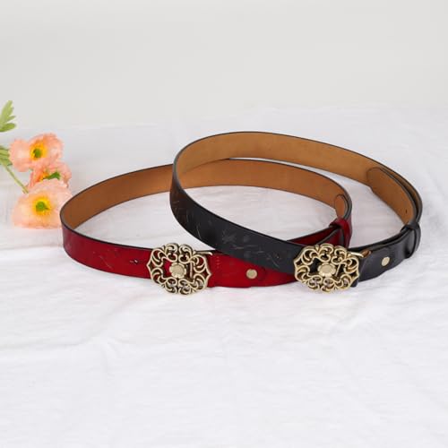Image of Aurolran Women's Fashion Classic Metal Buckle Leather Belt with Jeans Dress