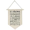 Be Strong and Courageous,Do Not Be Afraid or Discouraged-Hanging Flag Banner Wall Sign Decor Gift for Baby Kids Girl Boy Nursery Teen Room Front Door -Joshua 1:9-Bible Verse,Religious,Scripture