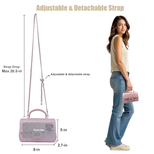 Image of M-ioi-M Small Quilted Crossbody Bag for Women, Genuine Leather Mini Shoulder Flap Purse with Gold Chain Strap & Top Handle