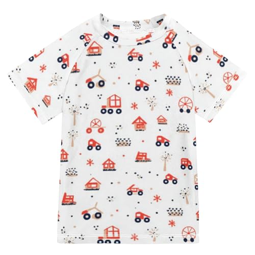 Wudan Cute Tractor Farm Mill Trailer Bathing Suit Kids Short Sleeves Childrens Bathing Suits Swimwears Sports Shirts for Youth Boy 11-12Y