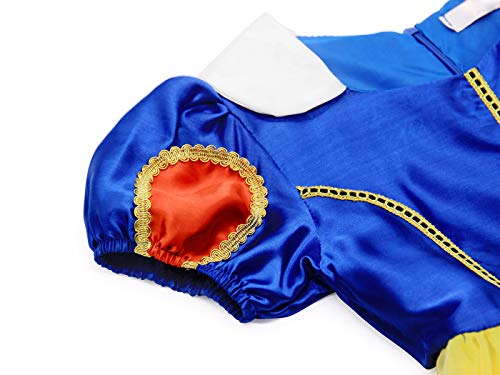 Henzworld Girls Princess Costume Dresses Birthday Party Supplies Halloween Cosplay Role Pretend Jewelry Gloves Headband Accessories Clothing Set Blue Yellow Patchwork Long Outfits 5-6 Years #TOP6