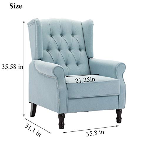 Artechworks Winged Fabric Modern Accent Chair Tufted Arm Club Chair Linen Single Sofa With Wooden Legs Comfy Upholstered For Reading Living Room Bedroom Office,Light Blue #TOP2