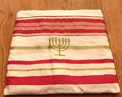 Messianic Robe / Jewish Pink and gold Tallit Prayer Shawl Size 57-180 Cm, White2
