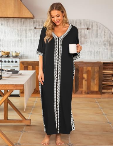 Image of Bloggerlove Caftan Nightgown for Women Cotton House Dress with Pockets