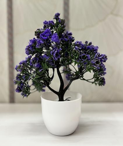 Image of Dekorly Artificial Flower Plants Set of 6 with Pots | Vibrant Color Faux Flower Bonsai for Home Office Table Desk Shelf Decoration (Height : 18CM, Round Pot, Multi-B)