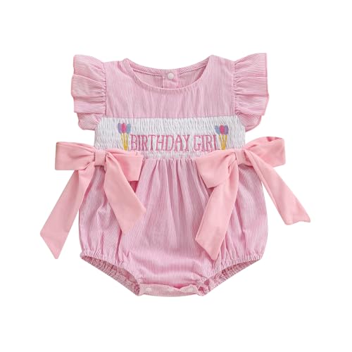 Newborn Baby Girl Half First Birthday Outfit Smocked Bubble Romper Fly Sleeve Bodysuit Cake Smash Outfit