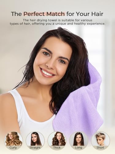 Image of Hicober Microfiber Hair Towel,2Packs Super Absorbent Quick Dry Hair Towel Turban Soft Wrap for Women,Hair Care Accessories Wet Hair(Purple,Grey)