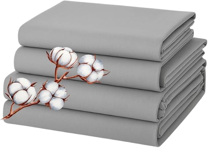 Queen Size Sheet Set Grey 450 Thread Count 100% Cotton, Deep Pocket Cooling Breathable Hotel Luxury Bedding