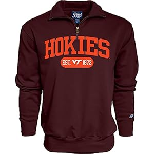 Blue 84 Men’s Virginia Tech Hokies Quarter Zip Sweatshirt Twill Applique Team Color, Team Color, Medium