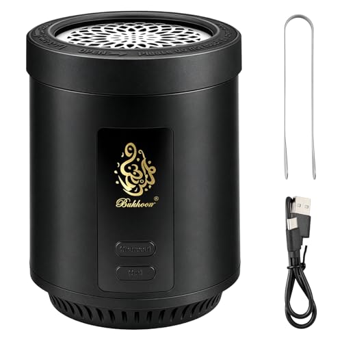 Portable Electric Bakhoor Burner 2-in-1 USB Rechargeable Oud & Charcoal Incense Burner Mini Mabkhara for Car Cup Holder Home Office Travel Black