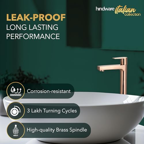 Image of Hindware Italian Collection F360002RGD Element Pillar Cock Tall,Brass with Rose Gold PVD Finish | 12-Year Manufacturer Warranty