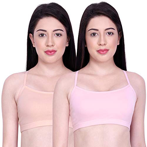 Image of INKURV Slip On Beginner's Bra for Girls & Teenagers, Non Padded Sports Bra| Adjustable Straps with No Hooks| Double Layered Fabric, Non-Wired Seamless Bralette for Gym-Combo of 2