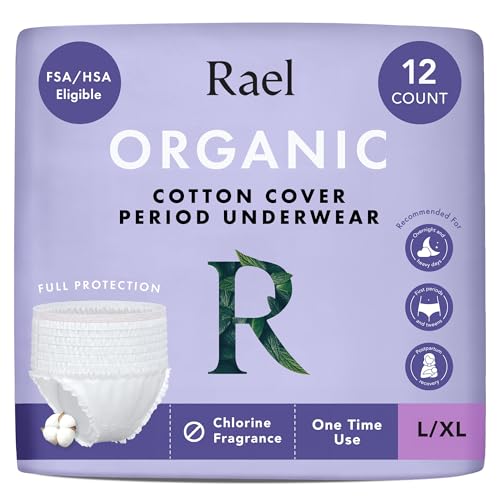 Image of Rael Disposable Underwear for Women, Organic Cotton Cover - Postpartum Essentials, Leak Locker, Unscented, Maximum Coverage (Size L-XL, 12 Count)