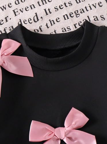 Image of Girls 2 Piece Outfits Long Sleeve Crew Neck Bow Sweatshirt Top and Flare Pants Set