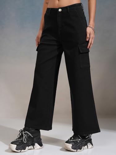 Image of Tokyo Talkies Women Cargo Jeans | Straight fit