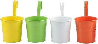 Cabilock Vasos de metal para pendurar em ferro, 4 peças, balde de flores de metal, plantadores, varandas, vasos de flores com ganchos para trilhos, cercas, varandas, janelas, pátio, jardim, decoração de casa