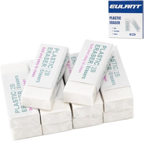 EULANT Lot de 10 Gommes Blanches pour Enfants, Gomme Douces 2B pour Bureau Scolaire, Croquis, Peinture, Arts Visuels