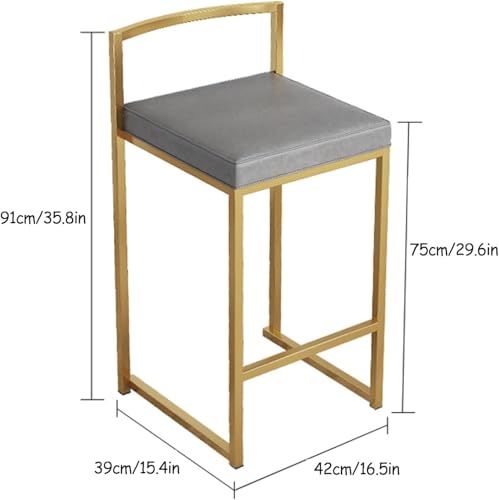 Tabouret de comptoir carré barre dossier bas assise grise 75 cm