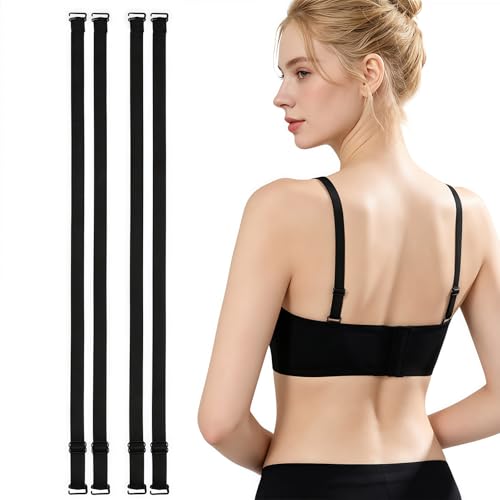 erioctry 2 Pairs Black Elastic Bra Strap Replacements Adjustable Removable