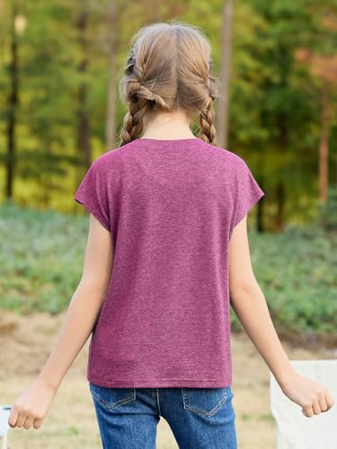Image of GORLYA 2 Pack Girls Cap Sleeve Summer T-Shirt Multipacks Casual Loose Basic Tee Tops with Pocket 6-14Y