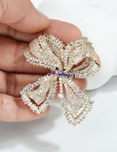 Image of Elegant Love Bow Brooch Micro Pave Cubic Zirconia Bowknot Wedding Bride Mother Brooch Pin Ribbon Shape Jewelry Brooch Breastpin
