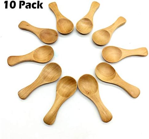 Guaren us Small Wooden Salt Spoon Solid Wood Condiments Spoon Handmade Honey Teaspoon Seasoning Sugar Coffee Tea Jam Mustard Ice Cream Milk-Bag of 10