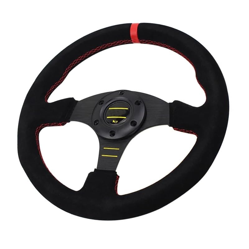 Sport Lenkrad,Sportlenkräder 13 Zoll 330 mm flaches Rennlenkrad, Auto-Universal-Leder-Rennlenkrad (Color : Red)