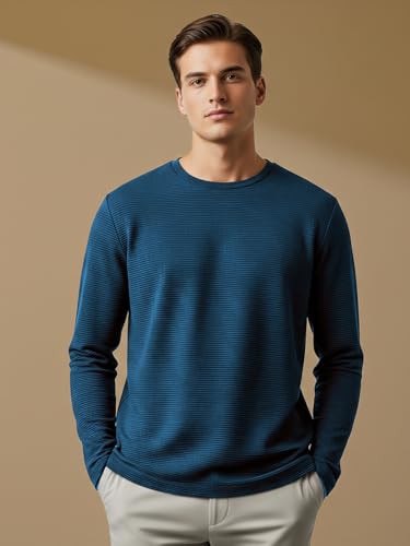 Image of Nobero Ottoman Texture Full Sleeve T-Shirt for Men | 240 GSM Regular fit Tshirt for Men | Casual Wear