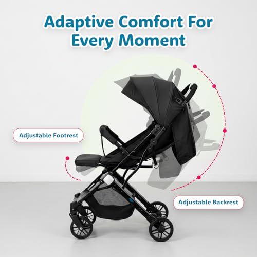 Image of Amazon Brand - Supples Baby Stroller for Newborns & Toddlers 0-3 Years | Auto Fold Travel Cabin Trolley Pram | Adjustable Backrest, 5-Point Safety Harness, 360 Wheels | Black