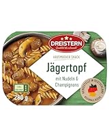 DREISTERN Jägertopf 280g I Mit Champignons & Nudeln I Herzhaftes Fertiggericht in Mikrowellenschale I Lange Haltbarkeit dank natürlicher Konservierung I Hausmacher Qualität