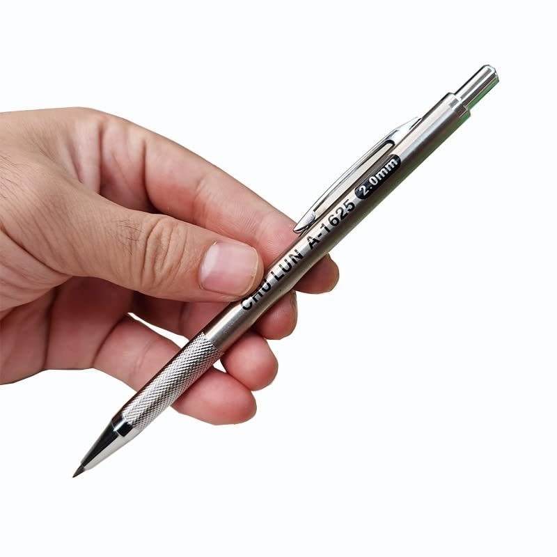 Ołówki 2,0 mm Metalowe ołówki mechaniczne Ołówki automatyczne 2B HB Wymienny wkład Ołówki automatyczne artystyczne (1 szt. ołówków) (2 szt. szarych 2b)