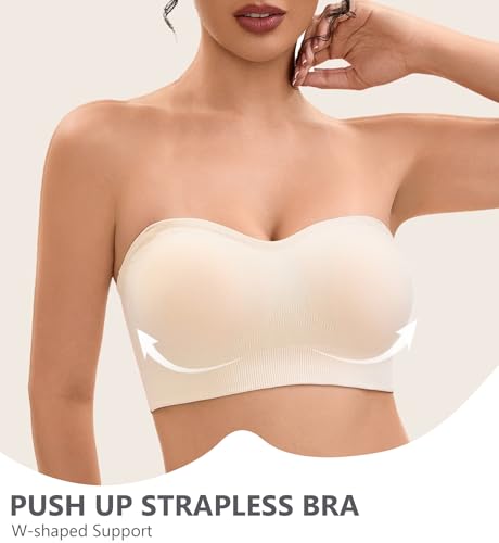 Strapless Bras for Women-Push-Up Non-Slip Bandeau Bra,Seamless Wirefree Padded Tube Top Convertible Straps2