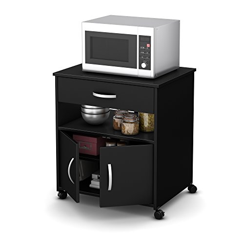 South Shore Axess Microwave Cart on Wheels-Pure Black