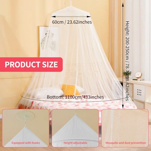 Weiß Mosquito Netz Bett Rund EinzeltüR, Himmel Bett VorhäNge Feinmaschiges Als Moskitoschutz, Betthimmel Doppel Bett Inklusive Klebehaken, Moskitonetz Reise für Hause Indoor Outdoor 60×250×1100cm