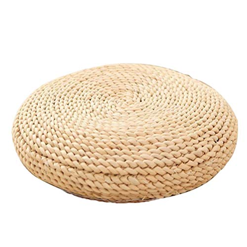 WBTY Coussin de méditation, coussin de sol tatami japonais, coussin de siège naturel, coussin de paille tissée, pouf rond, coussin de siège de yoga, tapis de sol tricoté pour décoration de jardin,