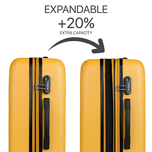 Image of ITACA Juego Maletas de Viaje 4 Ruedas Trolley ABS. Extensibles Rigidas Resistentes y Ligeras. Mango Asas Candado. Pequena Cabina Low Cost, Mediana y Grande y neceser. T71500, Amarillo, S + M + XS