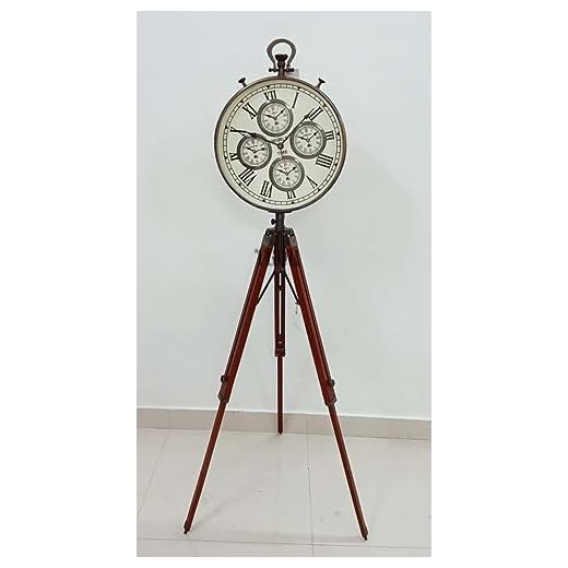 THOR INSTRUMENTS Nautical World Time Clock Antique Brass Adjustable Tripod Stand Home Décor Maritime Clock on Brown Tripod Stand