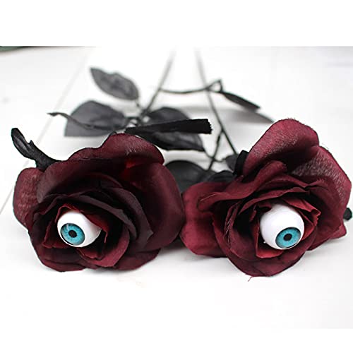 Flueyer 12 Pcs Halloween Black Roses Centerpieces, Artificial Flowers With Eyeballs Fake Rose For Party Arrangements Home Wedding Decor, Red, A2 #TOP5