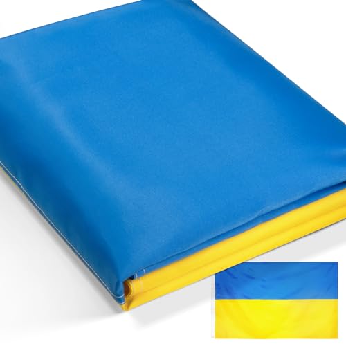 Anley EverStrong Series Embroidered Ukraine Flag 3x5 Ft - Embroidery & Heavy Duty Canvas Header - 4 Rows of Lock Stitching - Ukrainian National Flag with Brass Grommets 3 X 5 Ft