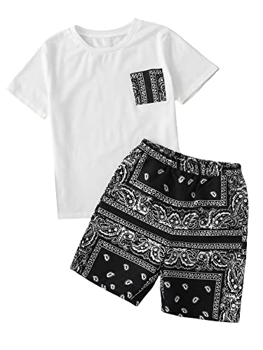 Image of SOLY HUX Boys Boho Paisley Print Short Sleeve T Shirt and Shorts Set 2 Piece Outfits