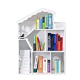WODENY Puppenhaus Bücherregal, Weißes Kinder Bücherregal aus Holz, für Kinder, Kinder, Mädchen, Jungen