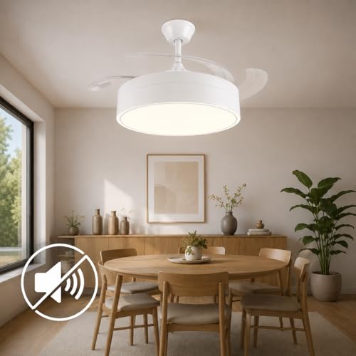 Miniatura 6 de M Ledme - Ventilador De Techo Con Luz Led Messe 72w Blanco, Mando A Distancia, Bajo Consumo, Motor Dc, 6 Velocidades, Silencioso ,4 Aspas Desplegables, Función Verano-Invierno, Temporizador