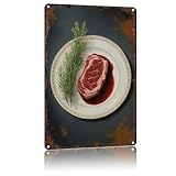 HSFHXY Ribeye Steak With Rosemary Metal Sign —Aluminum 8X12Inch For Wall Decoration In Bathroom, Bedroom, Living Room, Outdoor And Anywhere