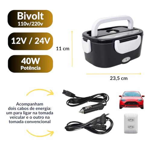 Marmita Termica Eletrica Portatil 110v/220v Veiculo 12v/24v Automática Aquecedor De Alimentos Portát